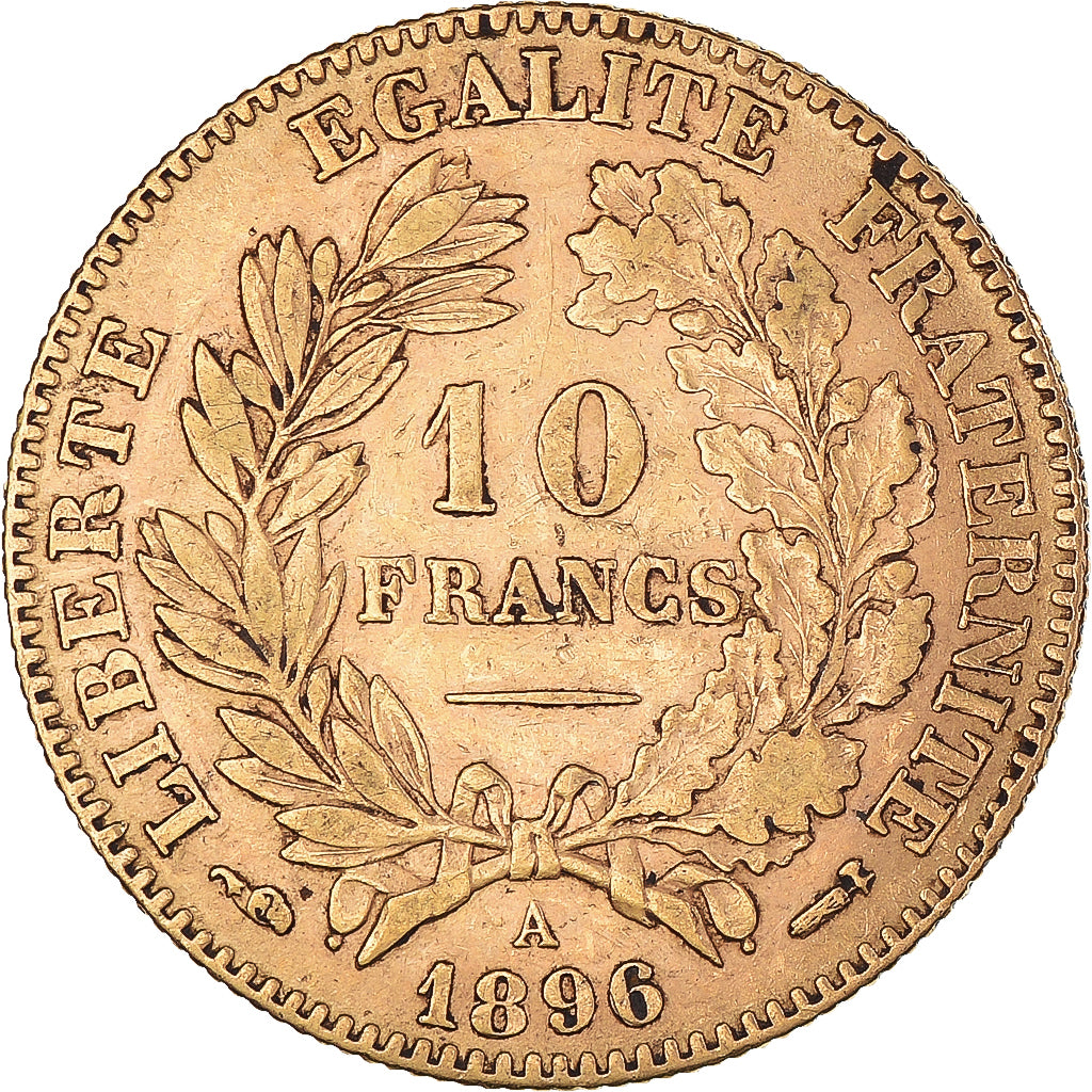 Moneta, Francia, Cérès, 10 Francs, 1896, Paris, BB+, Oro, KM:830, Gadoury:1016