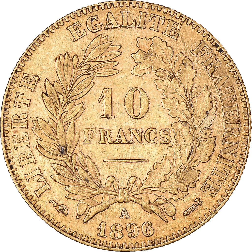 Moeda, França, Cérès, 10 Francs, 1896, Paris, AU(50-53), Dourado, KM:830