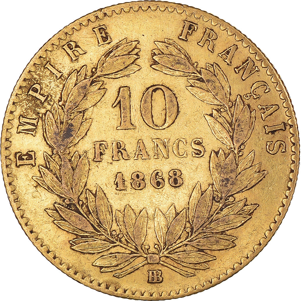 Moneta, Francia, Napoleon III, Napoléon III, 10 Francs, 1868, Strasbourg, BB