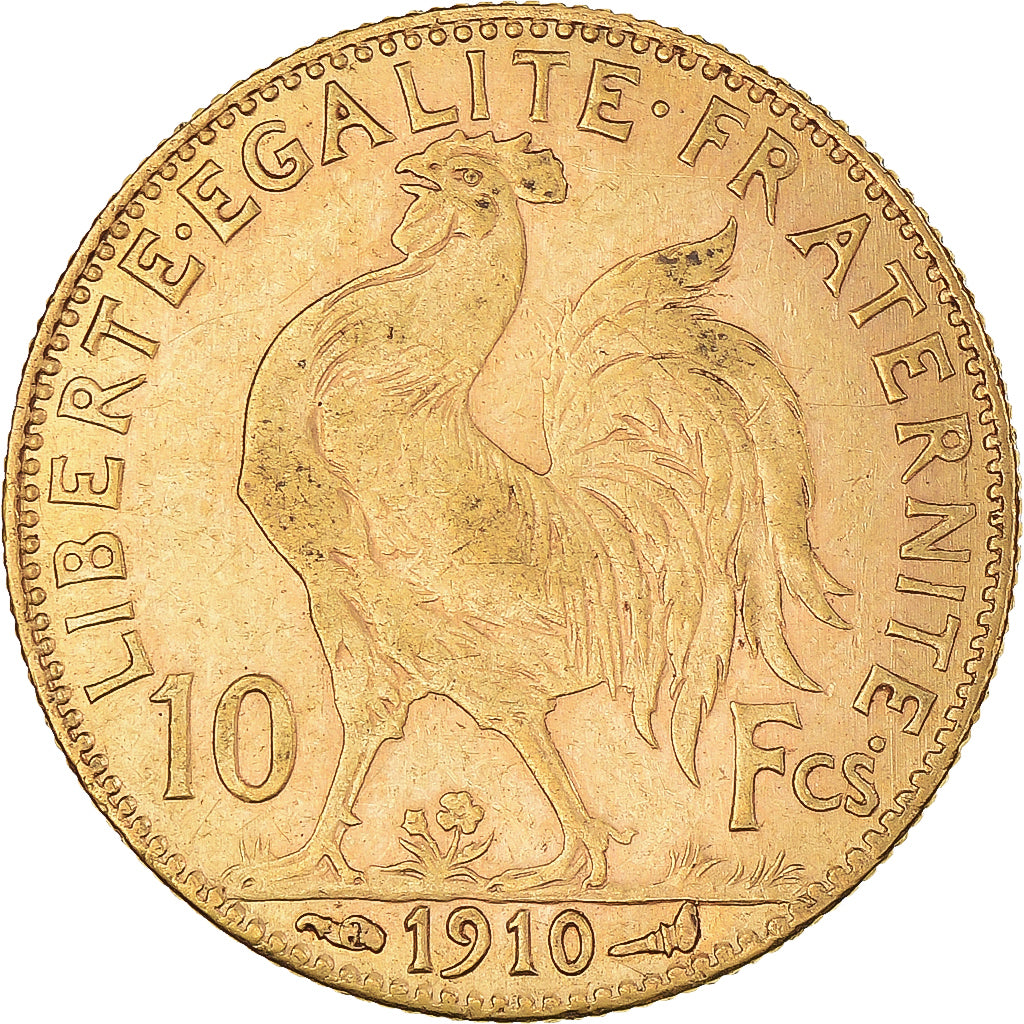 Moeda, França, Marianne, 10 Francs, 1910, Paris, EF(40-45), Dourado, KM:846