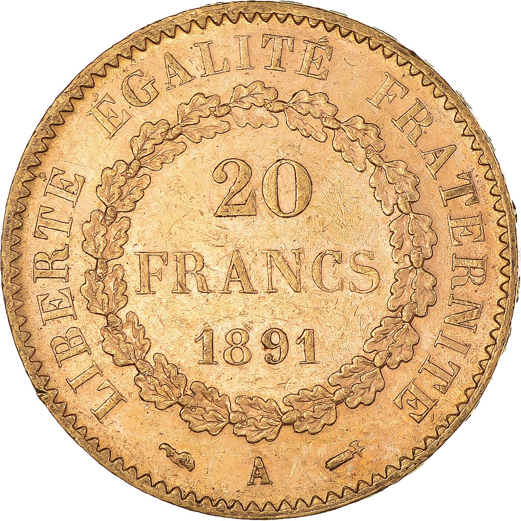 Coin, France, Génie, 20 Francs, 1891, Paris, EF(40-45), Gold, KM:825