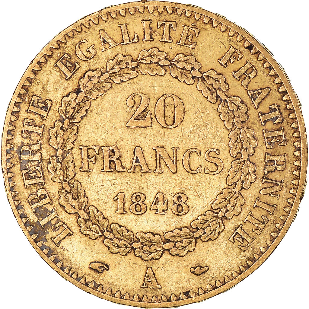 Moneta, Francja, Génie, 20 Francs, 1848, Paris, EF(40-45), Złoto, KM:757