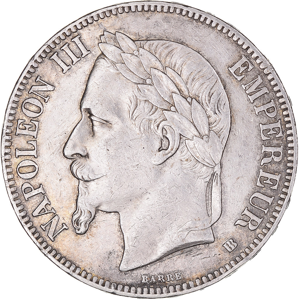 Moeda, França, Napoleon III, 5 Francs, 1868, Strasbourg, VF(30-35), Prata