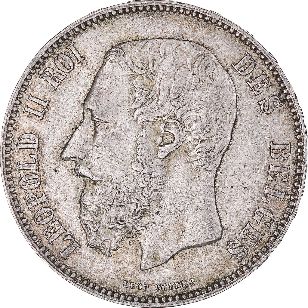Moneta, Belgio, Leopold II, 5 Francs, 5 Frank, 1875, MB+, Argento, KM:24