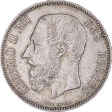 Moeda, Bélgica, Leopold II, 5 Francs, 5 Frank, 1875, VF(30-35), Prata, KM:24