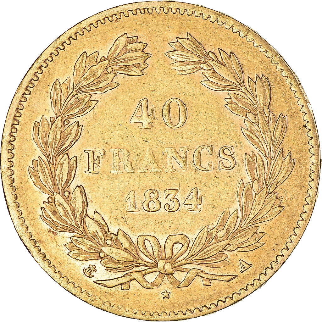Moeda, França, Louis-Philippe, 40 Francs, 1834, Paris, EF(40-45), Dourado