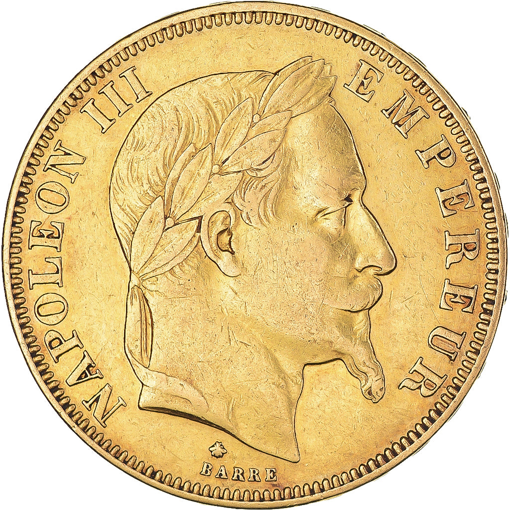 Francia, Napoleon III, 50 Francs, 1867 Paris, BB+, Oro, KM:804.1