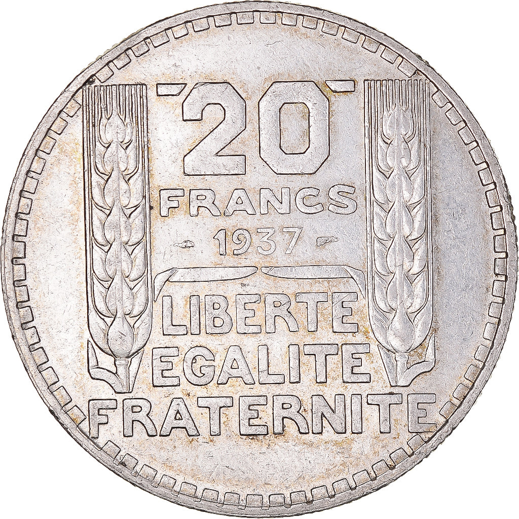 Moneta, Francja, Turin, 20 Francs, 1937, Paris, AU(50-53), Srebro, KM:879