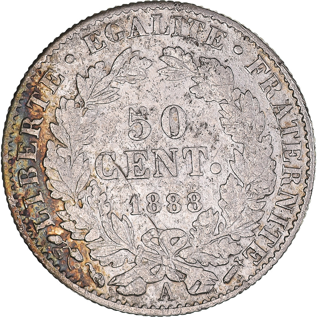 Munten, Frankrijk, Cérès, 50 Centimes, 1888, Paris, ZF, Zilver, KM:834.1