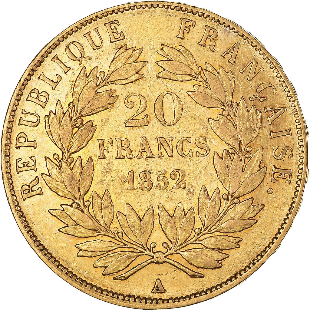 Moneda, Francia, Napoleon III, 20 Francs, 1852, Paris, EBC, Oro, KM:774