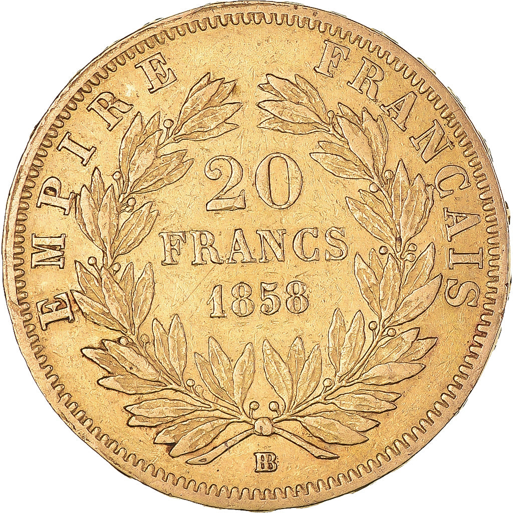 Moeda, França, Napoleon III, Napoléon III, 20 Francs, 1858, Strasbourg