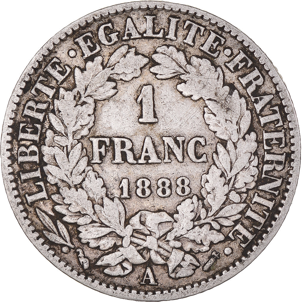 Monnaie, France, Cérès, Franc, 1888, Paris, TB+, Argent, Gadoury:465a