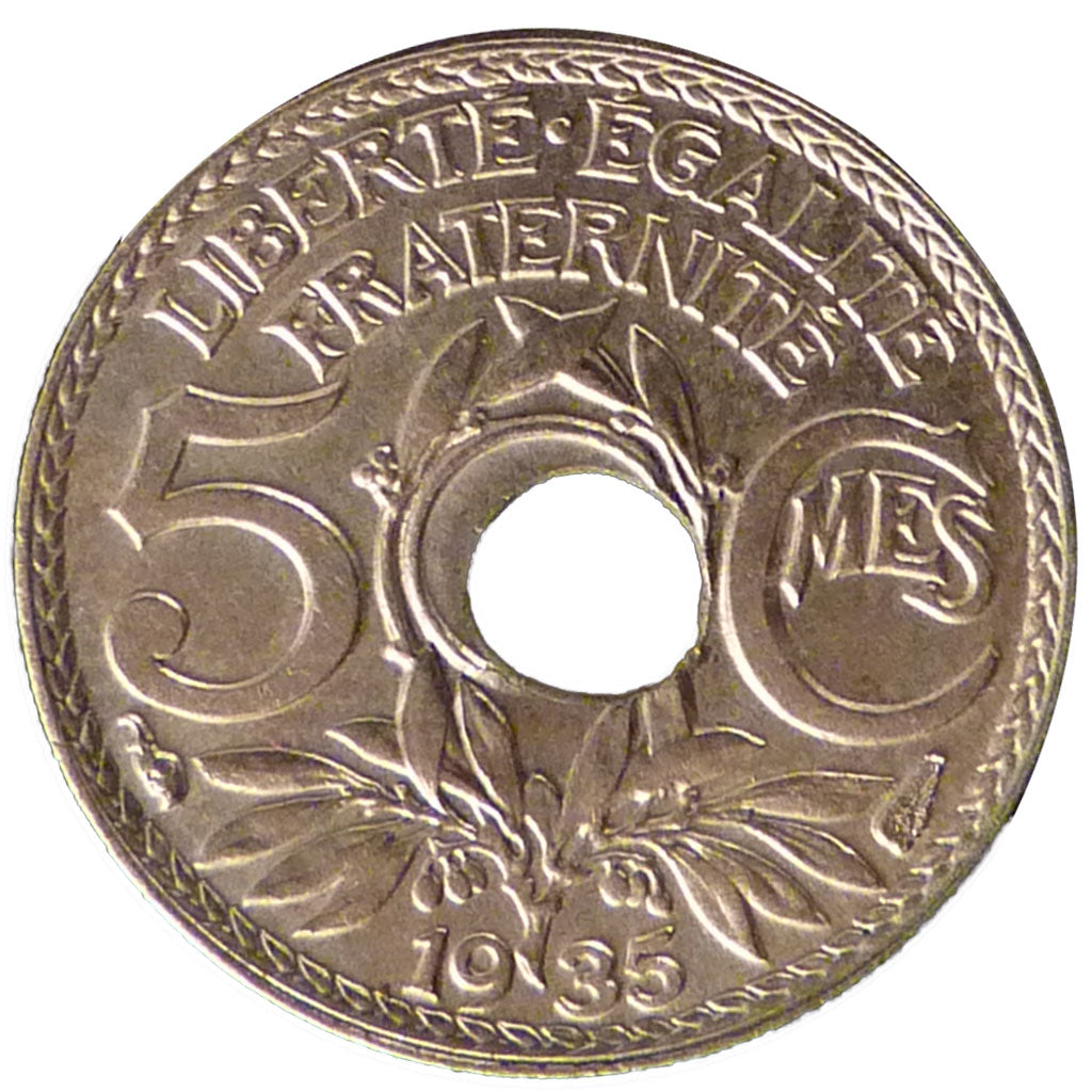 FRANCE, 5 Centimes, 1935, AU(55-58), Cupro-nickel, Gadoury #170, 2.00