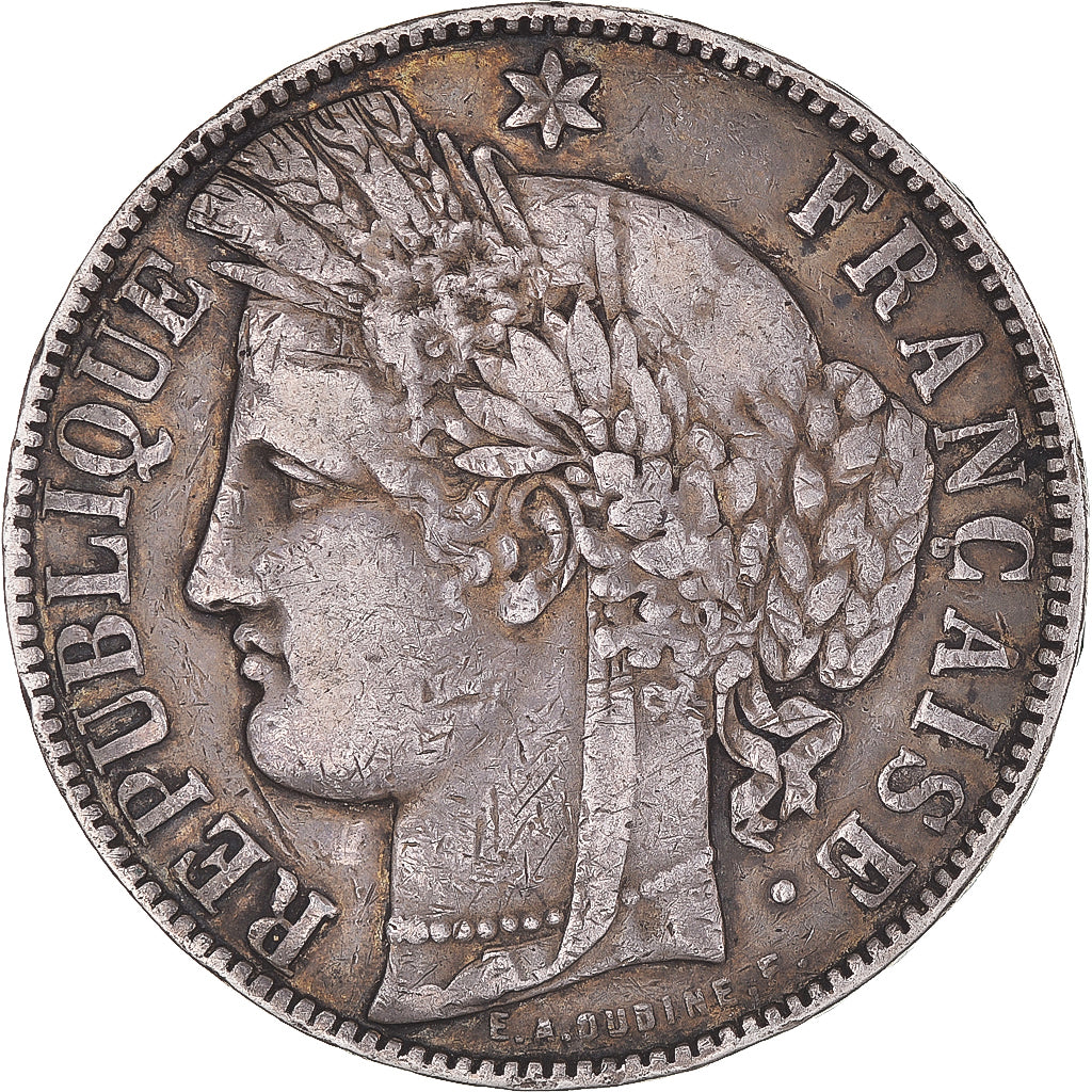 Moneta, Francia, Cérès, 5 Francs, 1871, Bordeaux, MB+, Argento, KM:818.2