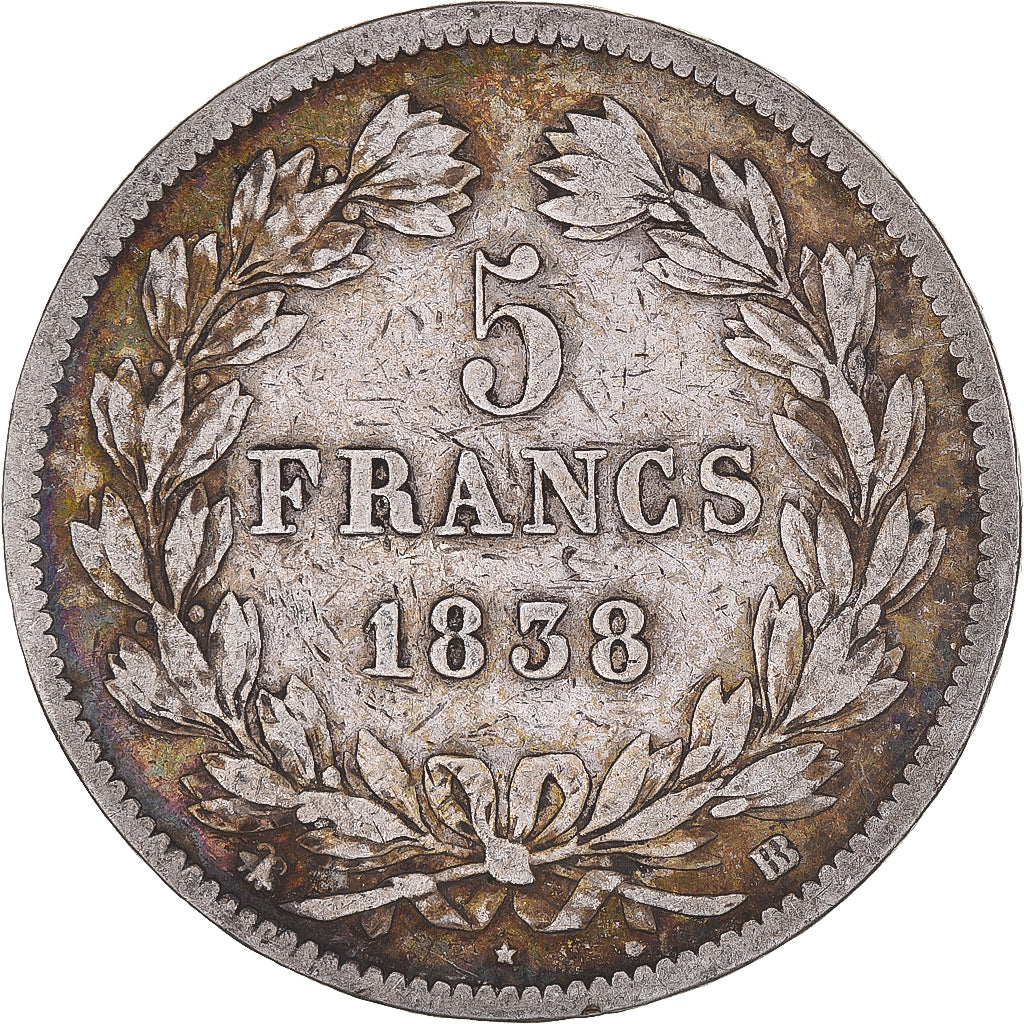 Coin, France, Louis-Philippe, 5 Francs, 1838, Strasbourg, VF(30-35), Silver