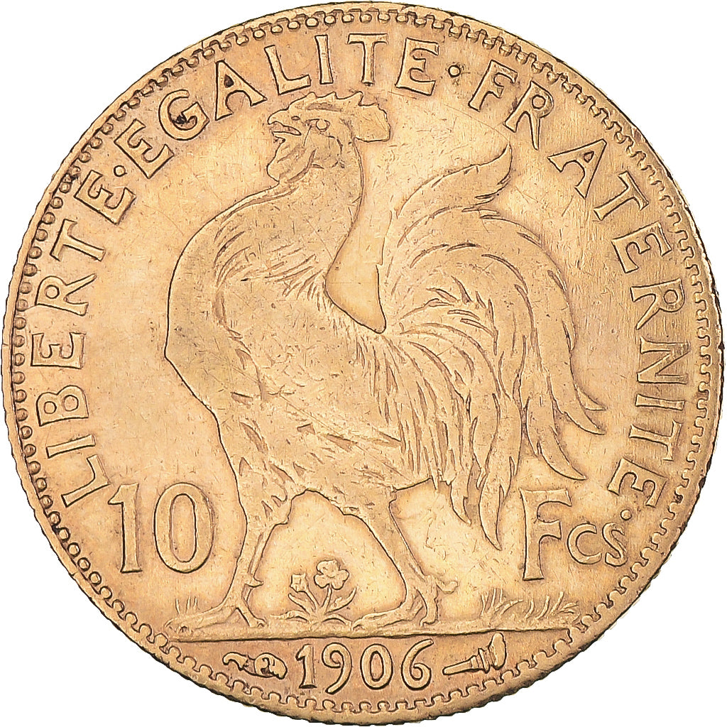 Moneda, Francia, Marianne, 10 Francs, 1906, Paris, MBC, Oro, KM:846