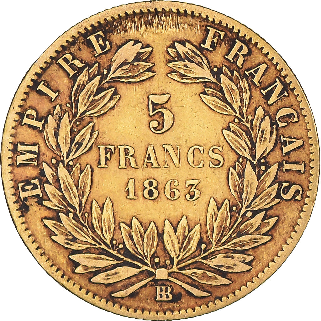 Monnaie, France, Napoleon III, 5 Francs, 1863, Strasbourg, TTB, Or