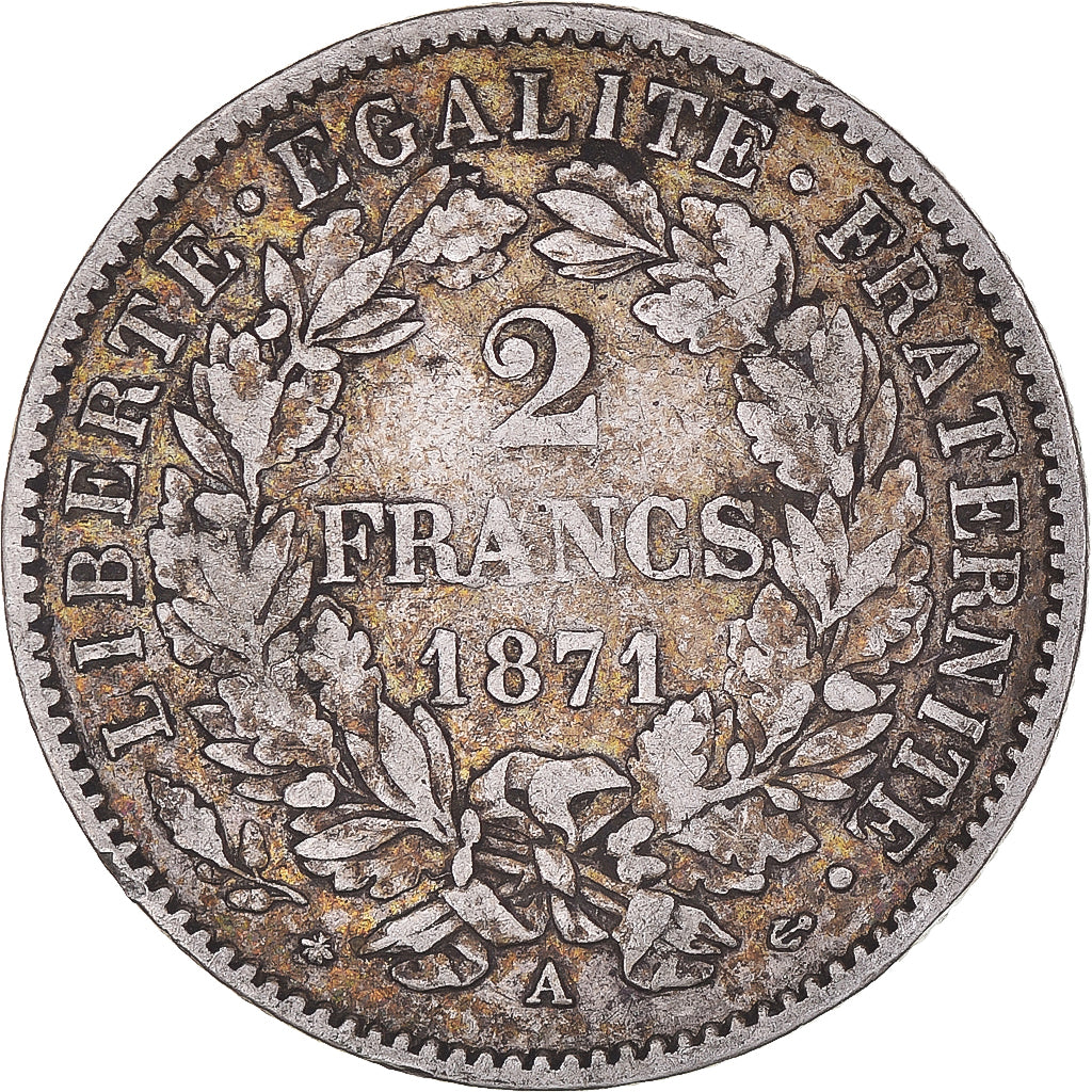 Coin, France, Cérès, 2 Francs, 1871, Paris, EF(40-45), Silver, KM:817.1