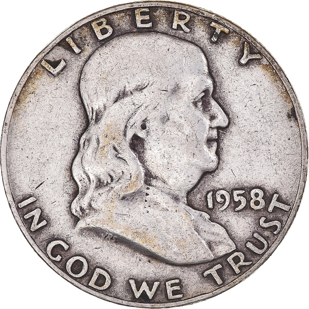 Coin, United States, Franklin Half Dollar, Half Dollar, 1958, U.S. Mint, Denver