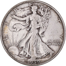 Coin, United States, Walking Liberty Half Dollar, Half Dollar, 1939, U.S. Mint