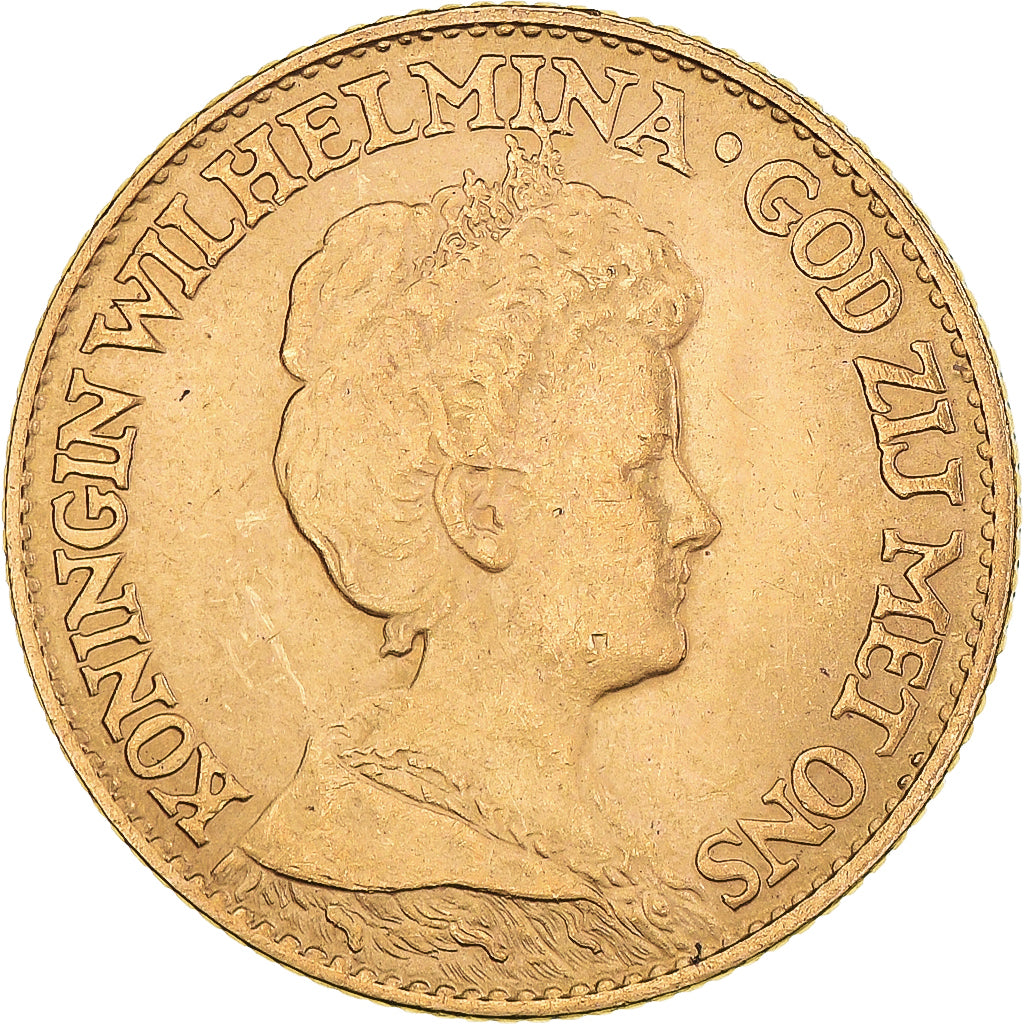 Coin, Netherlands, Wilhelmina I, 10 Gulden, 1917, AU(50-53), Gold, KM:149