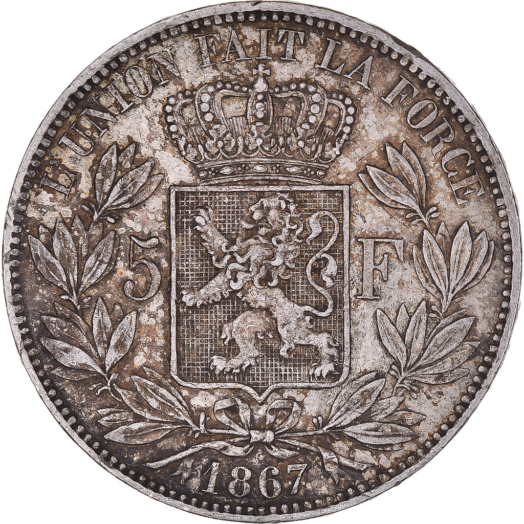 Moeda, Bélgica, Leopold II, 5 Francs, 5 Frank, 1867, Brussels, EF(40-45)