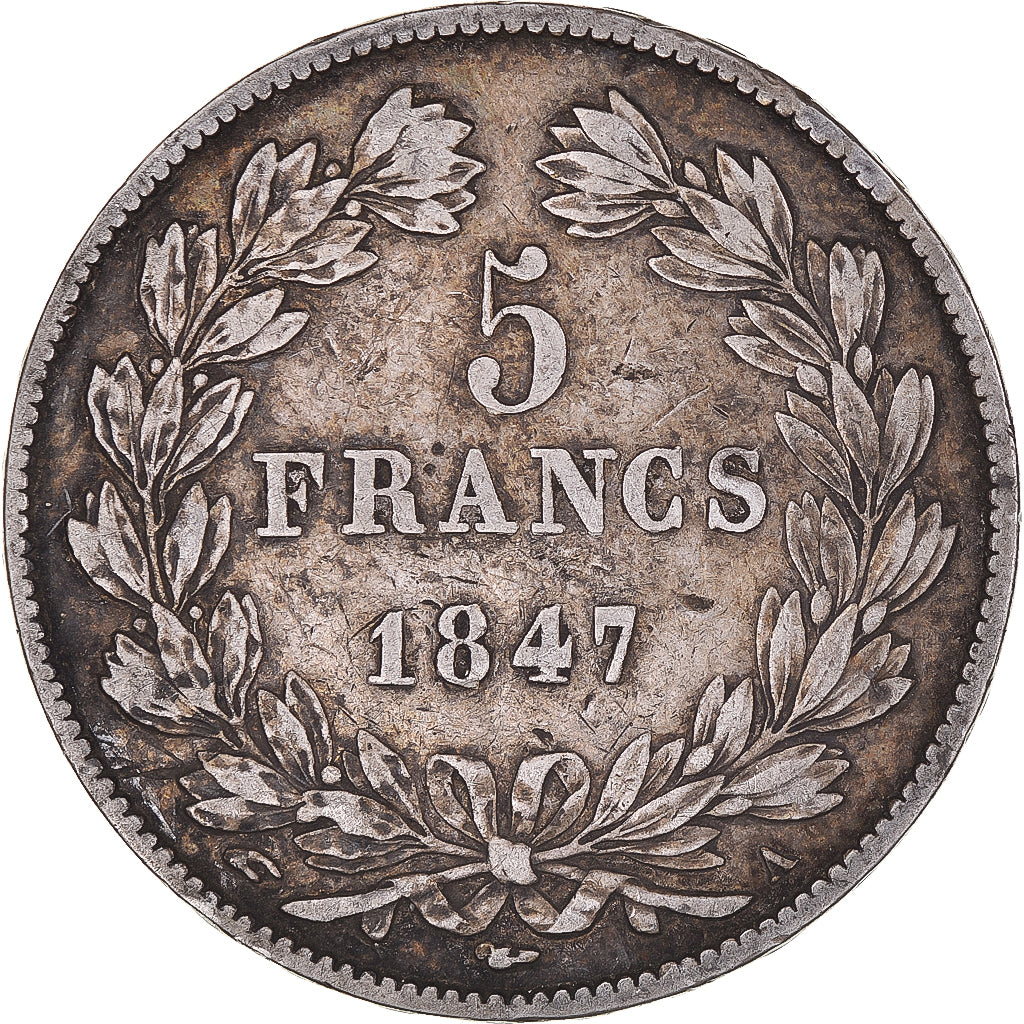Moneta, Francia, Louis-Philippe, 5 Francs, 1847, Paris, MB, Argento, KM:749.1
