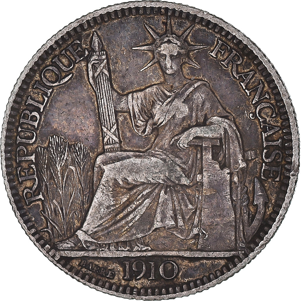 Moneta, INDOCINA FRANCESE, 10 Cents, 1910, Paris, MB+, Argento, KM:9