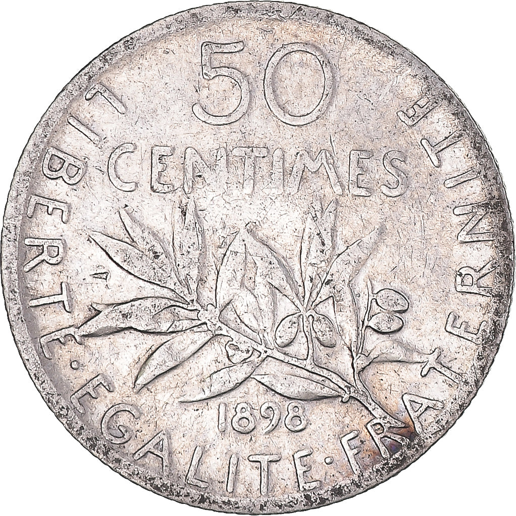 Moneta, Francia, Semeuse, 50 Centimes, 1898, Paris, MB+, Argento, KM:854