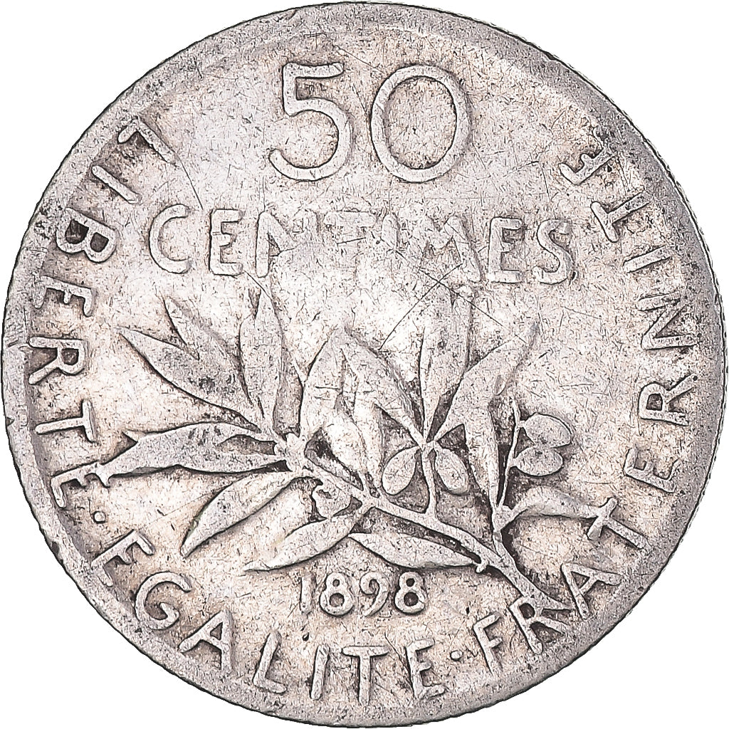 Moneta, Francia, Semeuse, 50 Centimes, 1898, Paris, MB+, Argento, KM:854