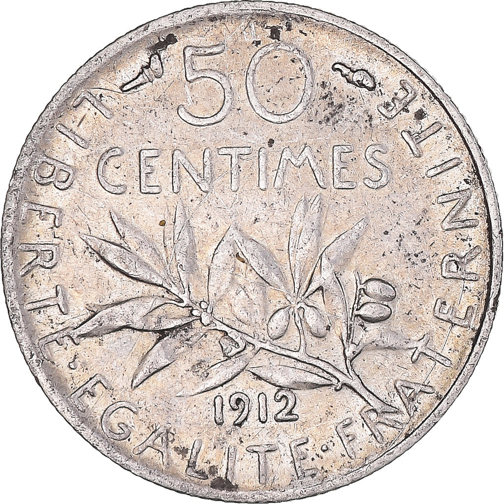 Moeda, França, Semeuse, 50 Centimes, 1912, Paris, EF(40-45), Prata, KM:854