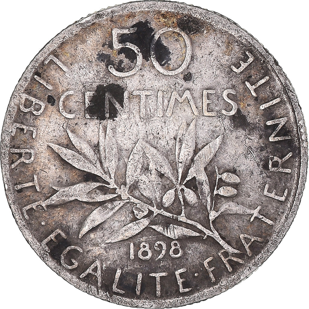 Moneta, Francia, Semeuse, 50 Centimes, 1898, Paris, MB+, Argento, KM:854