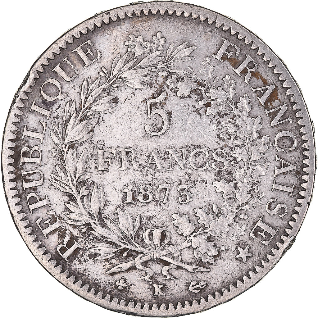 Coin, France, Hercule, 5 Francs, 1873, Bordeaux, VF(30-35), Silver, KM:820.2