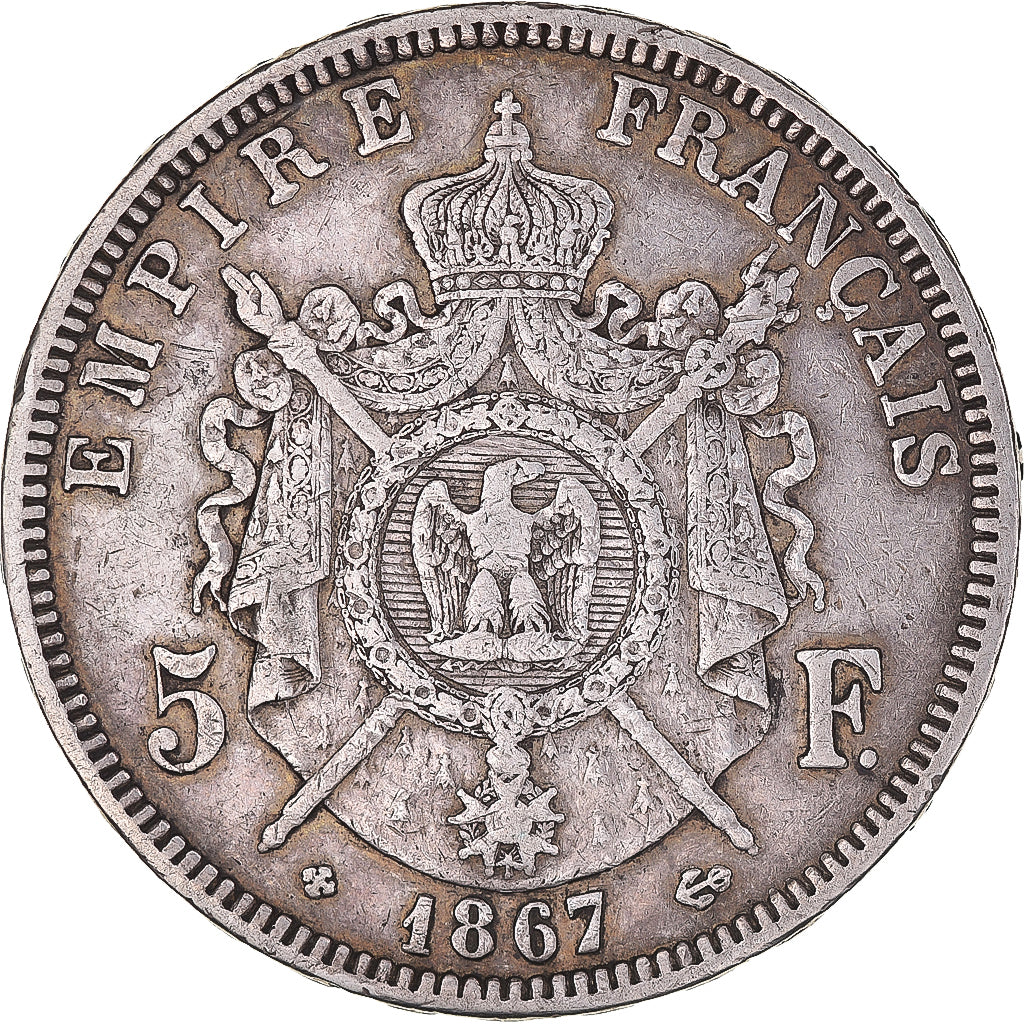 Coin, France, Napoléon III, 5 Francs, 1867, Strasbourg, VF(30-35), Silver