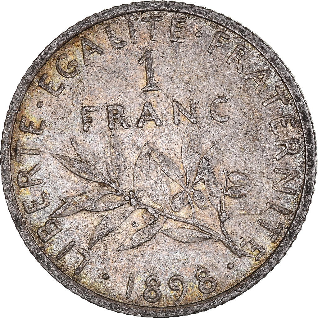 FRANCE, 1 Franc, 1898, AU(55-58), Silver, Gadoury #467, 5.00