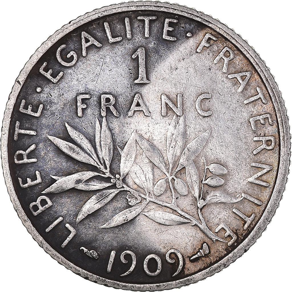 Moneta, Francja, Semeuse, Franc, 1909, Paris, AU(50-53), Srebro, Gadoury:467