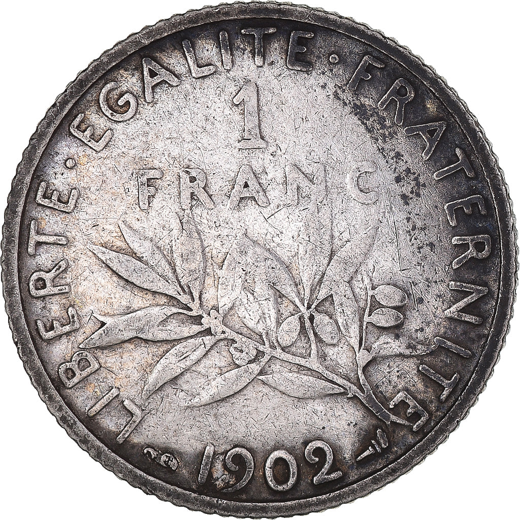 Coin, France, Semeuse, Franc, 1902, Paris, EF(40-45), Silver, KM:844.1