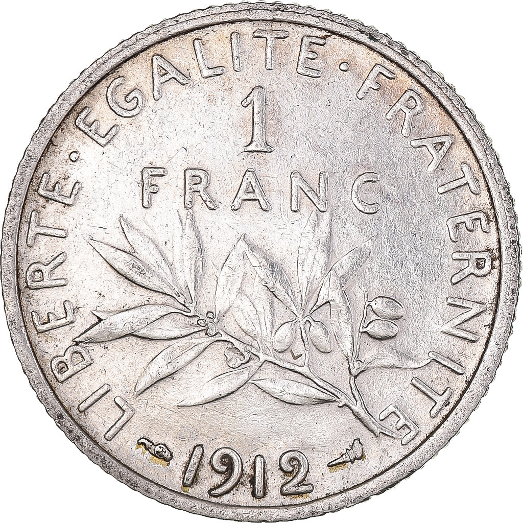 Coin, France, Semeuse, Franc, 1912, Paris, AU(50-53), Silver, KM:844.1