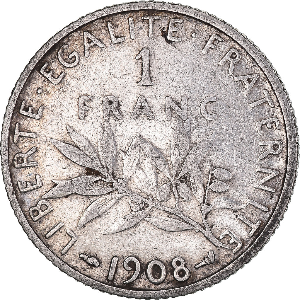 Coin, France, Semeuse, Franc, 1908, Paris, EF(40-45), Silver, KM:844.1