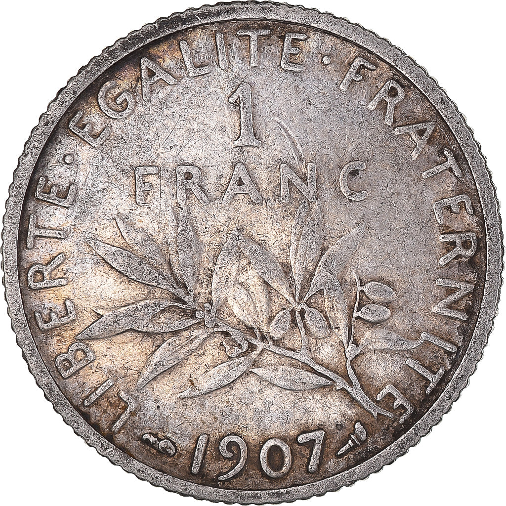 Coin, France, Semeuse, Franc, 1907, Paris, VF(30-35), Silver, KM:844.1