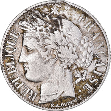Moeda, França, Cérès, Franc, 1887, Paris, 1 Franc, EF(40-45), Prata