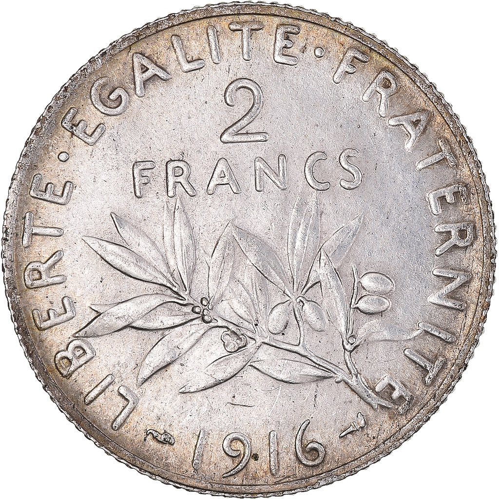 Coin, France, Semeuse, 2 Francs, 1916, Paris, AU(50-53), Silver, KM:845.1