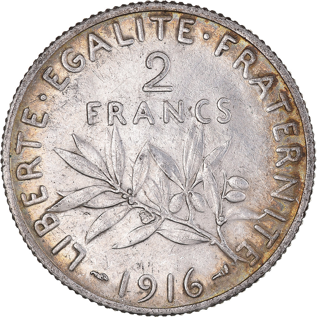 Coin, France, Semeuse, 2 Francs, 1916, Paris, AU(50-53), Silver, KM:845.1