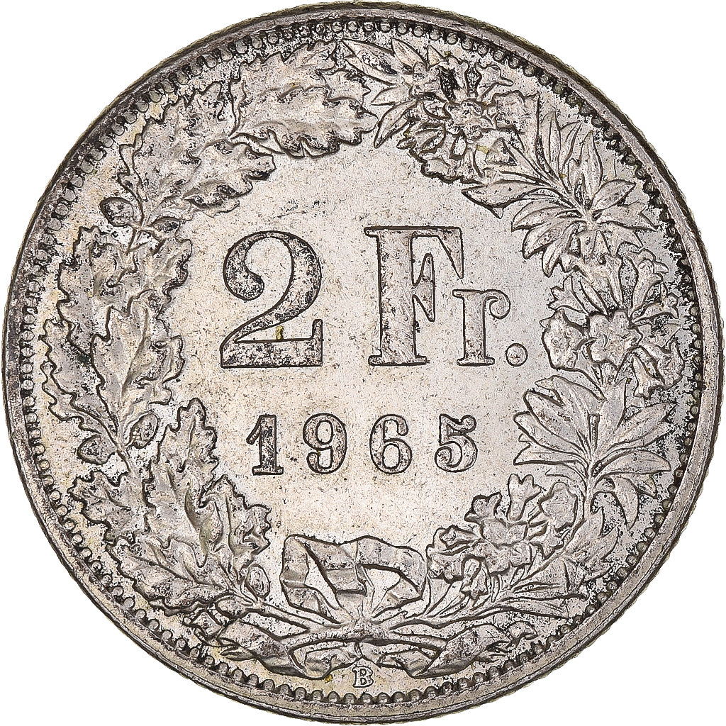 Coin, Switzerland, 2 Francs, 1965, Bern, EF(40-45), Silver, KM:21