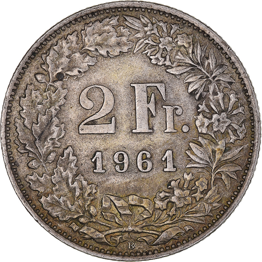 Coin, Switzerland, 2 Francs, 1961, Bern, EF(40-45), Silver, KM:21