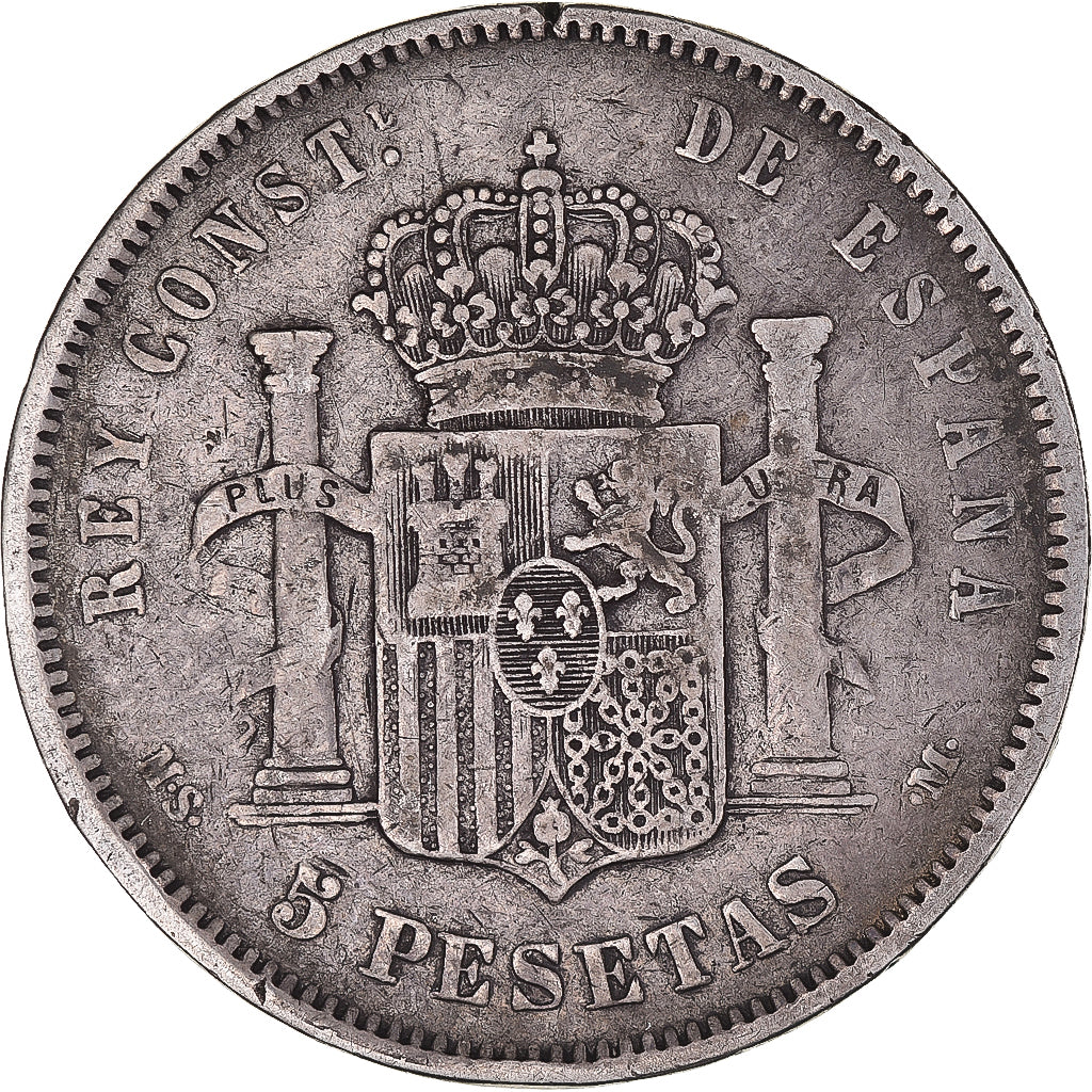 Moneda, España, Alfonso XII, 5 Pesetas, 1883, Madrid, BC+, Plata, KM:688