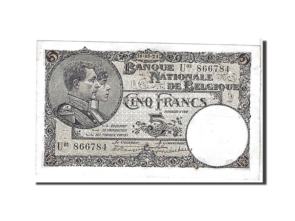Banknote, Belgium, 5 Francs, 1924, KM:93, EF(40-45)
