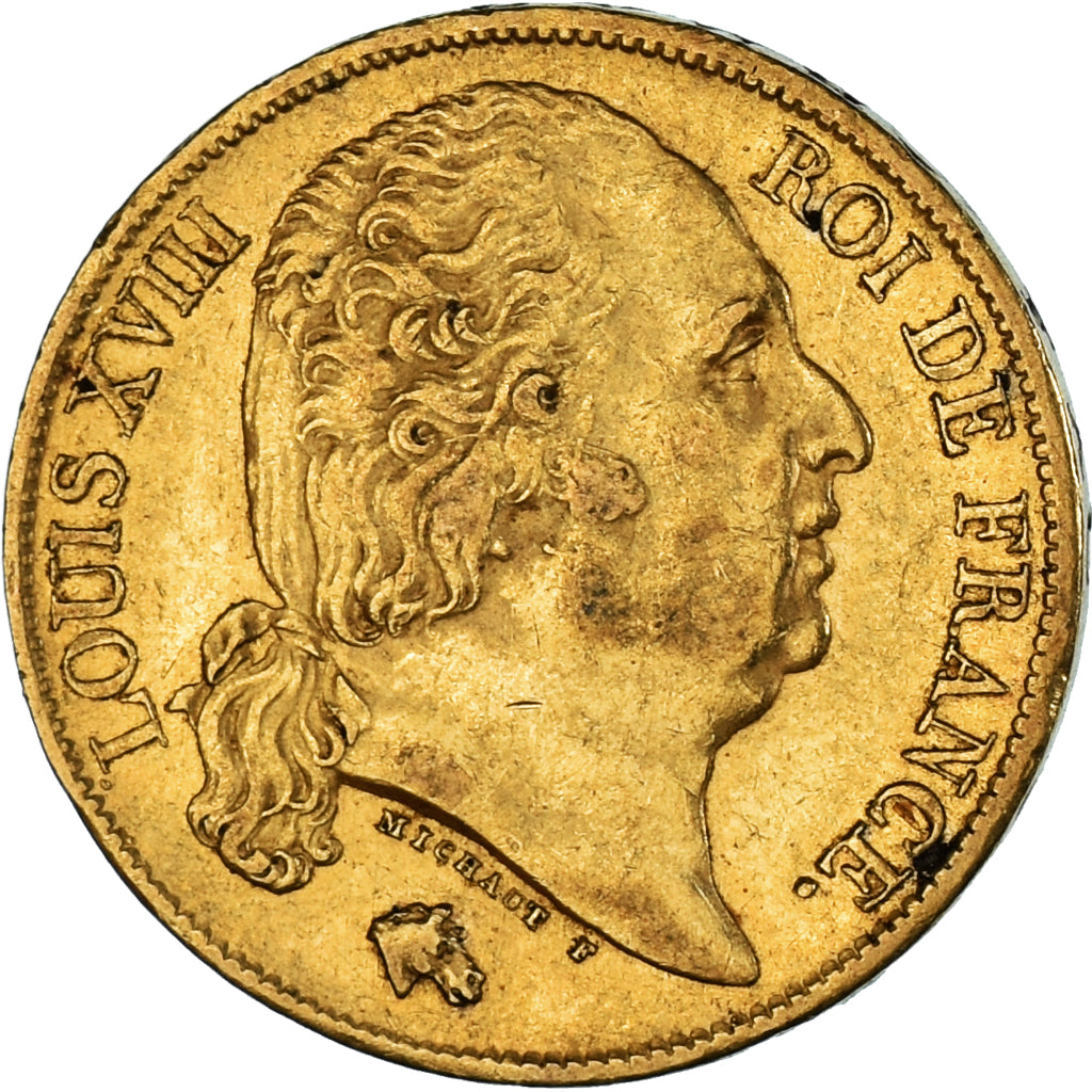 Munten, Frankrijk, Louis XVIII, 20 Francs, 1824, Paris, ZF, Goud, KM:712.1