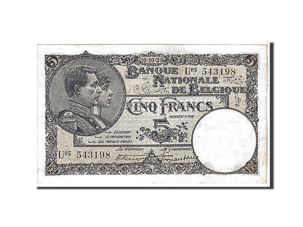 Banknot, Belgia, 5 Francs, 1925, KM:93, EF(40-45)