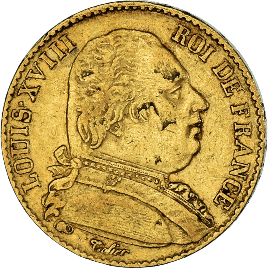 Moeda, França, Louis XVIII, 20 Francs, 1815, Paris, EF(40-45), Dourado